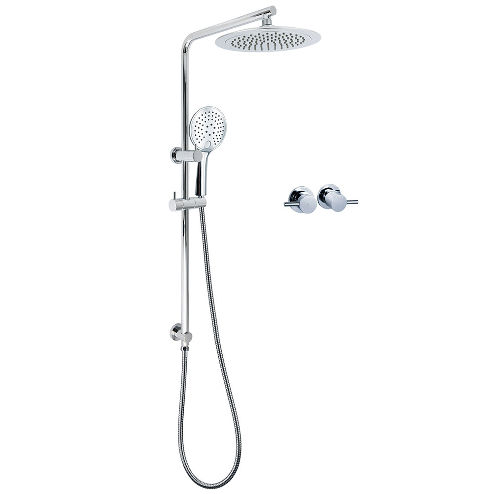 WELS Chrome 9" Plastic Rain Shower Head 3 Modes Handheld Rose Slide Rail Twin Taps