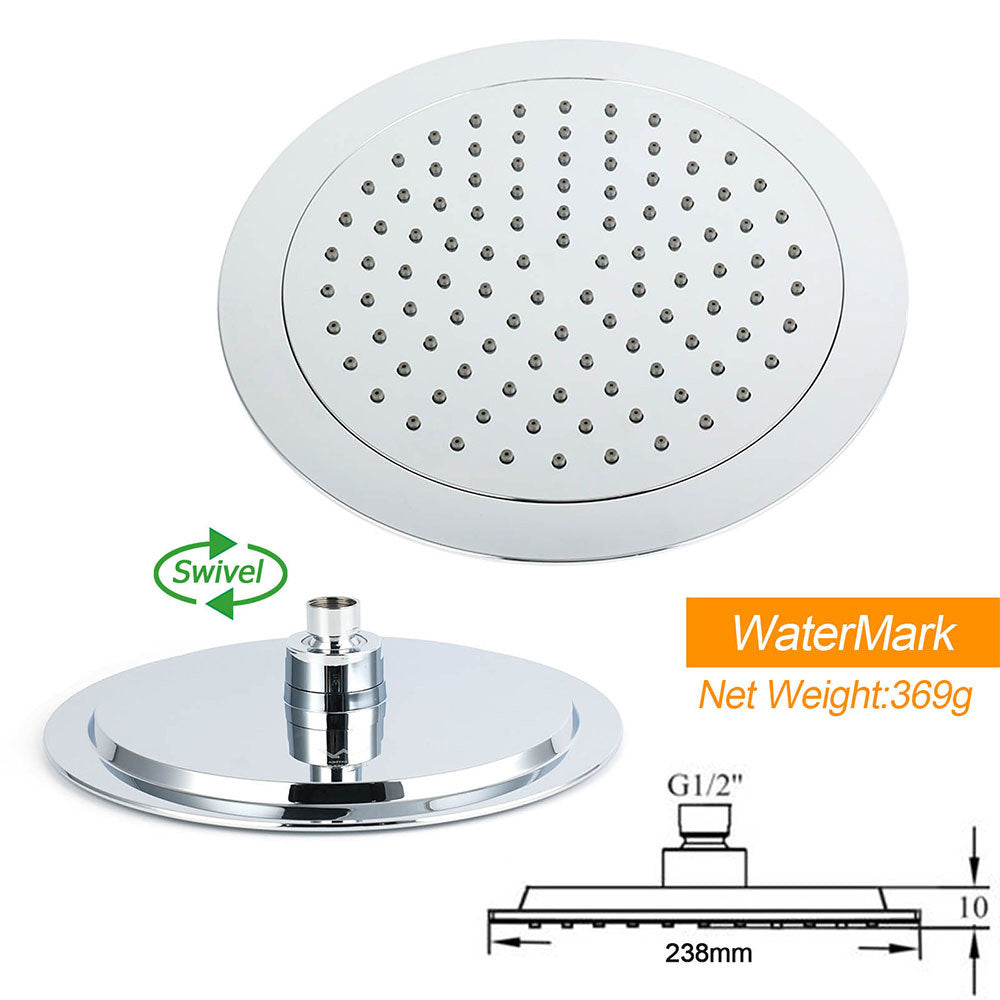 WELS Chrome 9" Plastic Rain Shower Head 3 Modes Handheld Rose Slide Rail Twin Taps