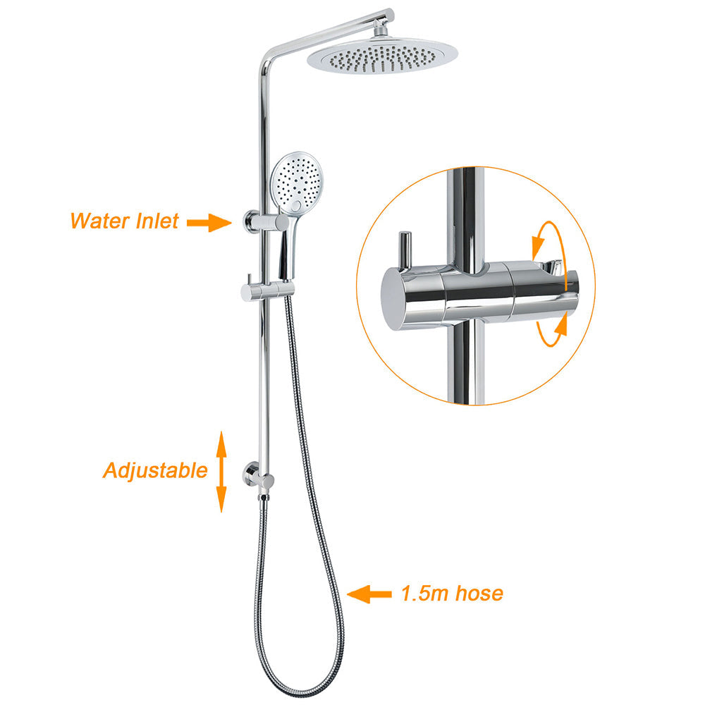 WELS Chrome 9" Plastic Rain Shower Head 3 Modes Handheld Rose Slide Rail Twin Taps