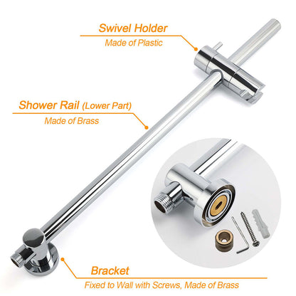 WELS Chrome Dual 10" Slim Rain Shower 5 Modes Handset Mixer Valve Sliding Rail + Single Mixer