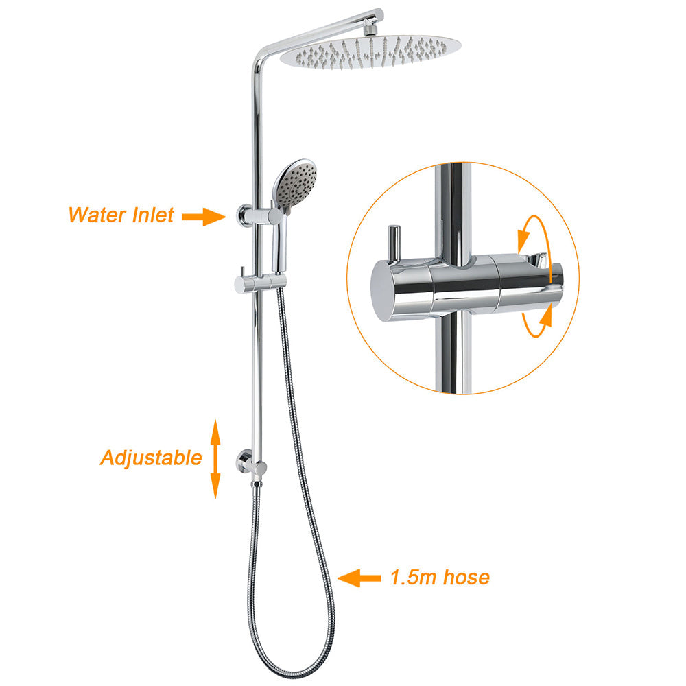 Chrome Dual Shower 12" Slim Rain Head 5 Modes Handheld Sliding Rail Inbuilt Diverter + Single Mixer