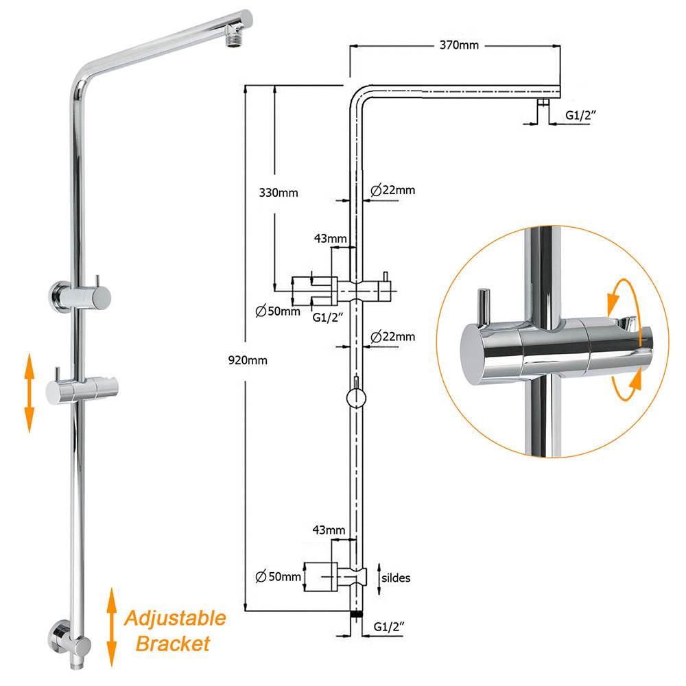 Chrome Dual Shower 12" Slim Rain Head 5 Modes Handheld Sliding Rail Inbuilt Diverter + Single Mixer