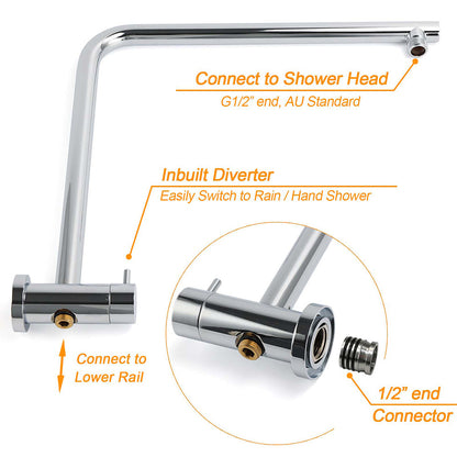 Chrome Dual Shower 12" Slim Rain Head 5 Modes Handheld Sliding Rail Inbuilt Diverter + Single Mixer