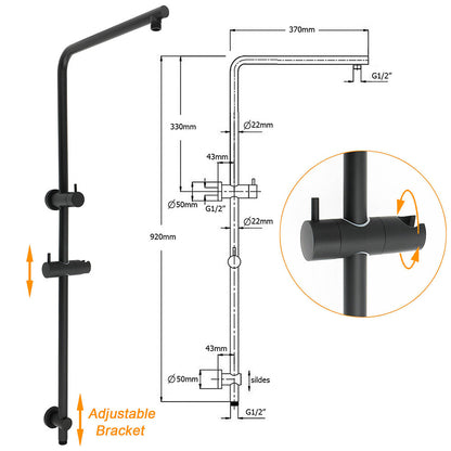 Matt Black 10" Shower Rain Head Handheld Silde Wall Arm Rail Dual Bath Set