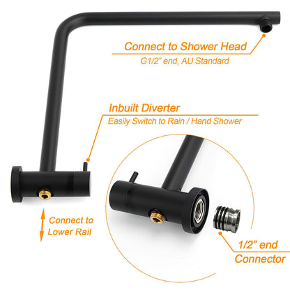 Matt Black 10" Shower Rain Head Handheld Silde Wall Arm Rail Dual Bath Set