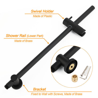 Matt Black Round 10" Rain Shower Head Brass Handheld Slide Rail Riser Arm Mixer Set