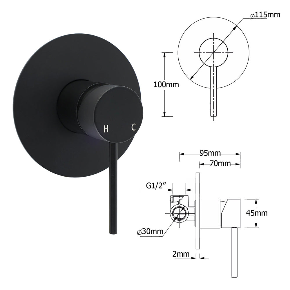 Matt Black Round 10" Rain Shower Head Brass Handheld Slide Rail Riser Arm Mixer Set