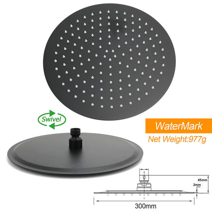 Round 300mm Rain Shower Head Brass Handheld Riser Rail Set Diverter Matt Black