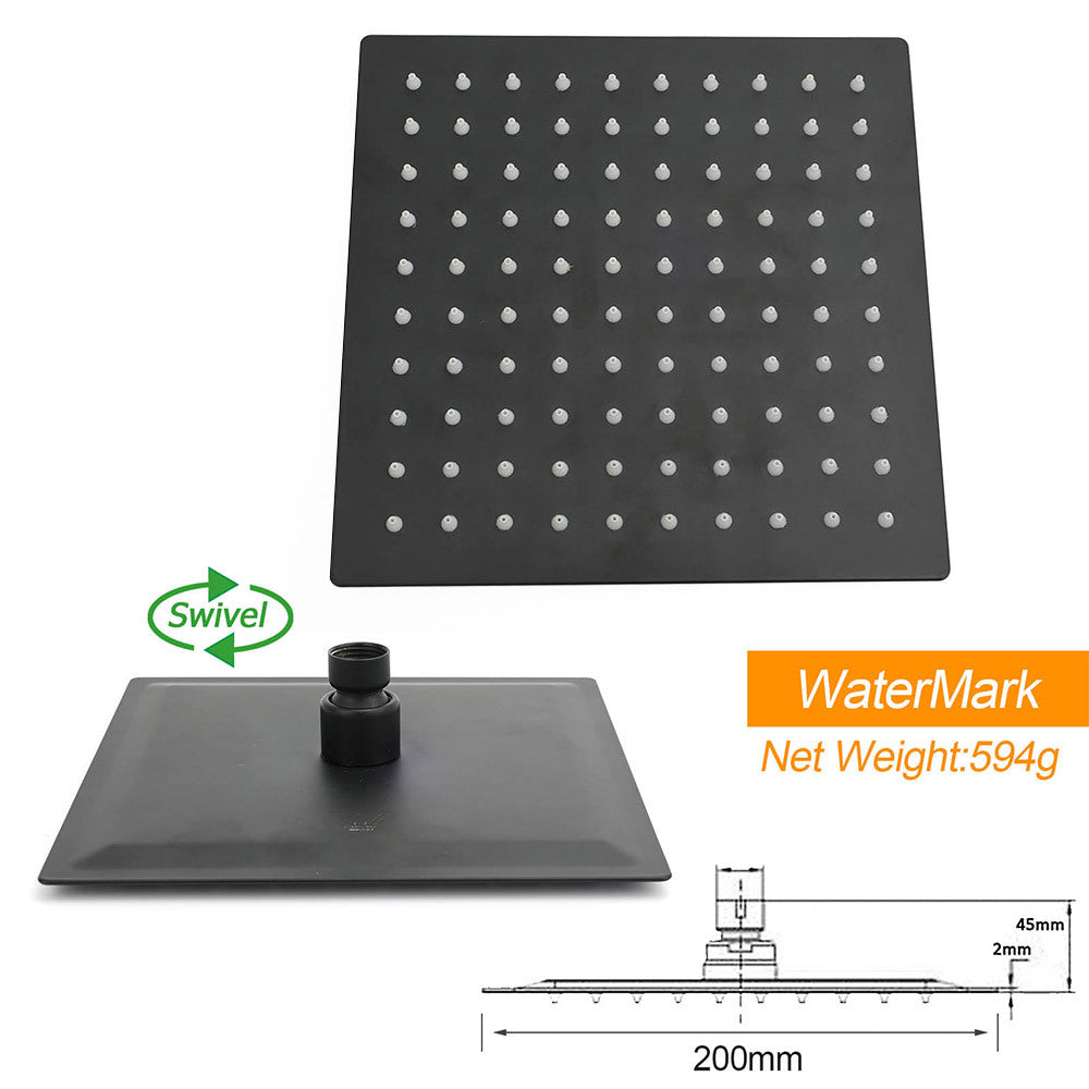 WELS Matt Black 8" Rainfall Shower Head 3 Modes Handheld Wall Rail Arm 2in1 Mixer Set