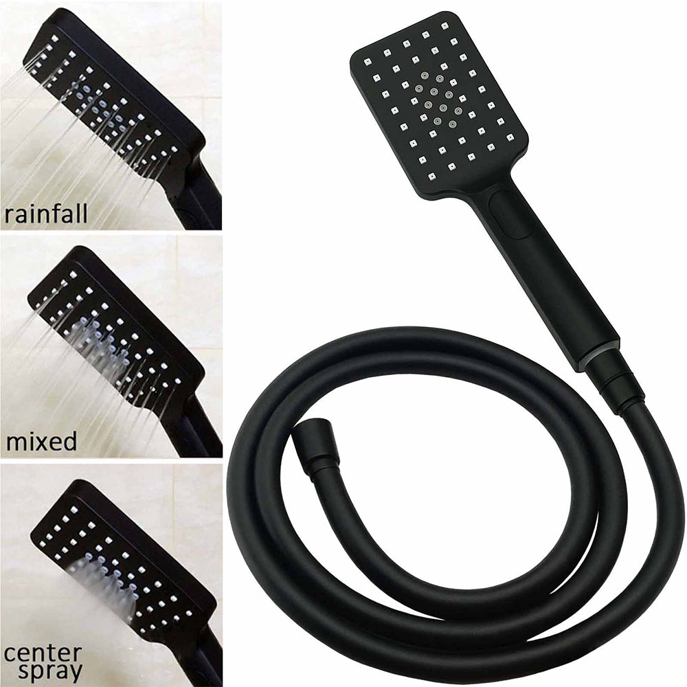 WELS Matt Black 8" Rainfall Shower Head 3 Modes Handheld Wall Rail Arm 2in1 Mixer Set
