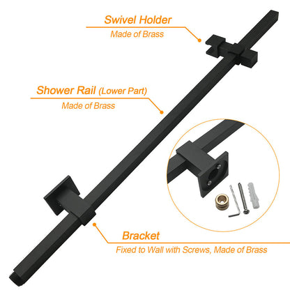 Matt Black Dual Shower Square 10" Rain Head 3 Modes Handheld Brass Silde Rail Twin Taps