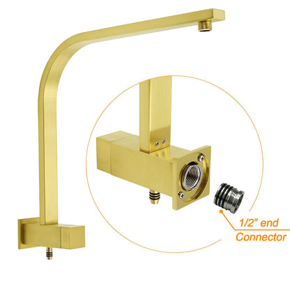 WELS Brushed Gold Square Shower 12" Large Rain Head 3 Modes Handheld Silde Rail Arm 2in1 Taps Set