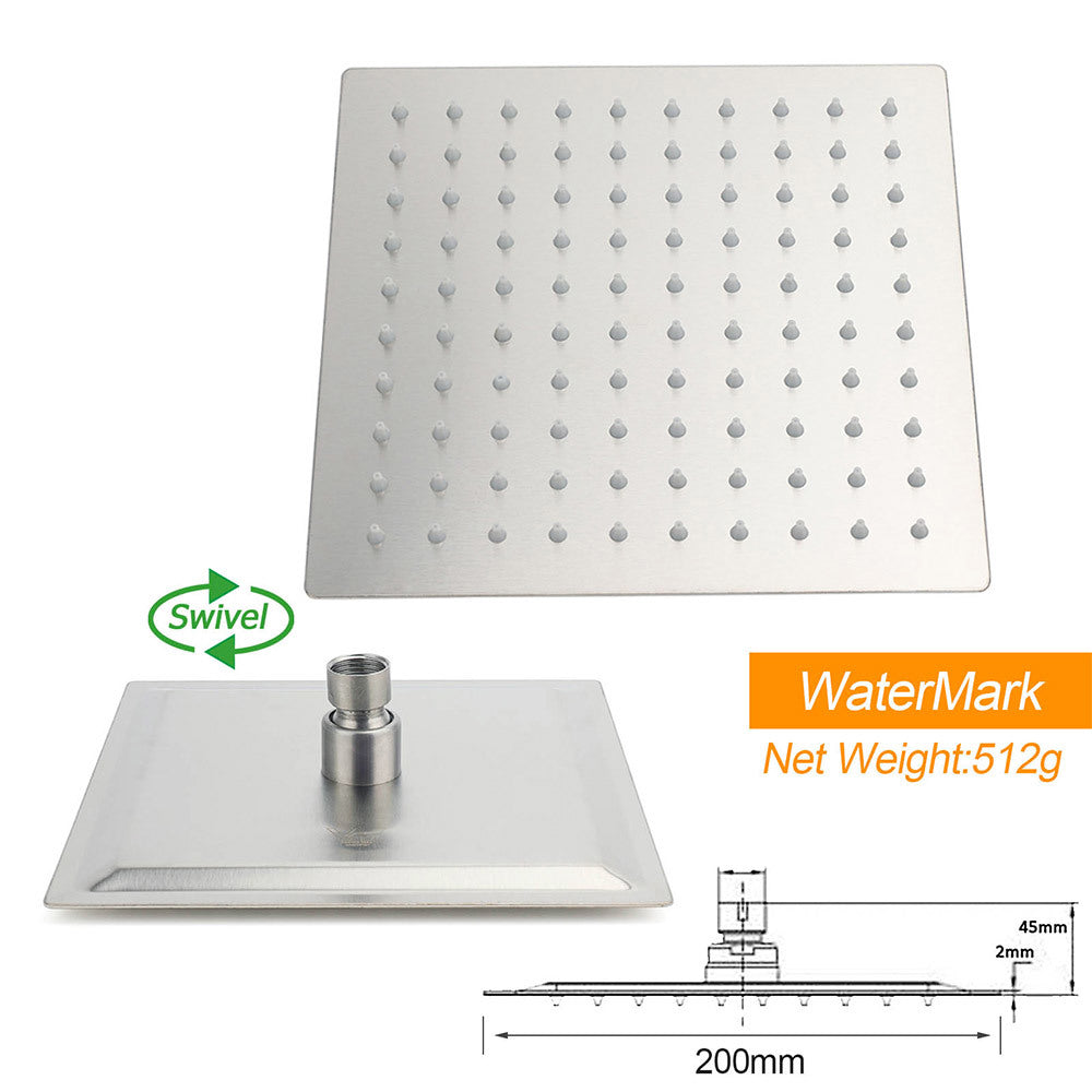 Brushed Nickel Square Twin Shower Set 8" Rain Head 3 Modes Handheld Silding Rail Arm