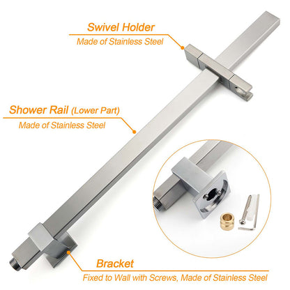 Brushed Nickel Square Twin Shower Set 8" Rain Head 3 Modes Handheld Silding Rail Arm