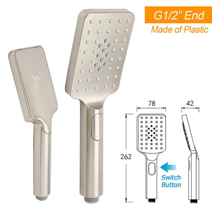Brushed Nickel Square 2in1 Shower Set Large 12" Rain Head 3 Modes Handheld Silding Rail Arm