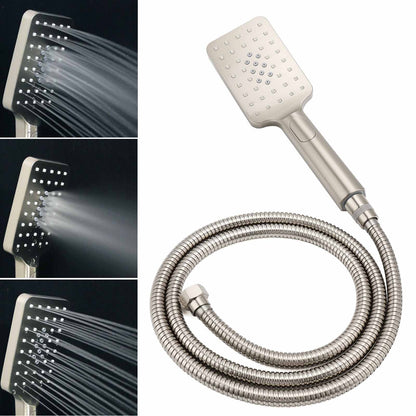 Brushed Nickel Square 2in1 Shower Set Large 12" Rain Head 3 Modes Handheld Silding Rail Arm