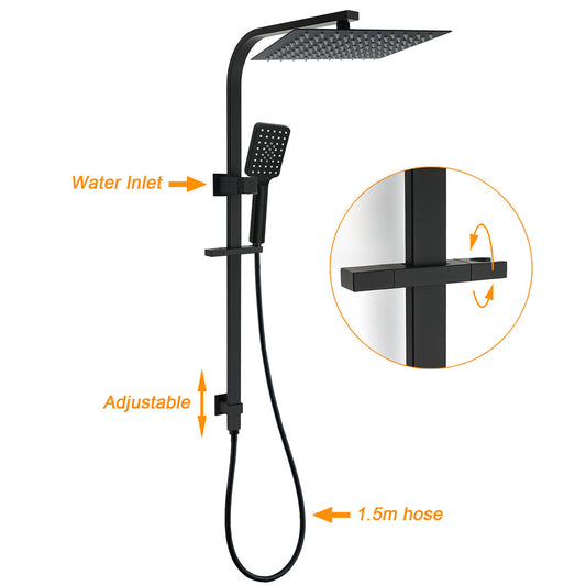 2in1 Shower Set Matt Black 12" Rainfall Head 3 Modes Handheld Silding Rail Combo