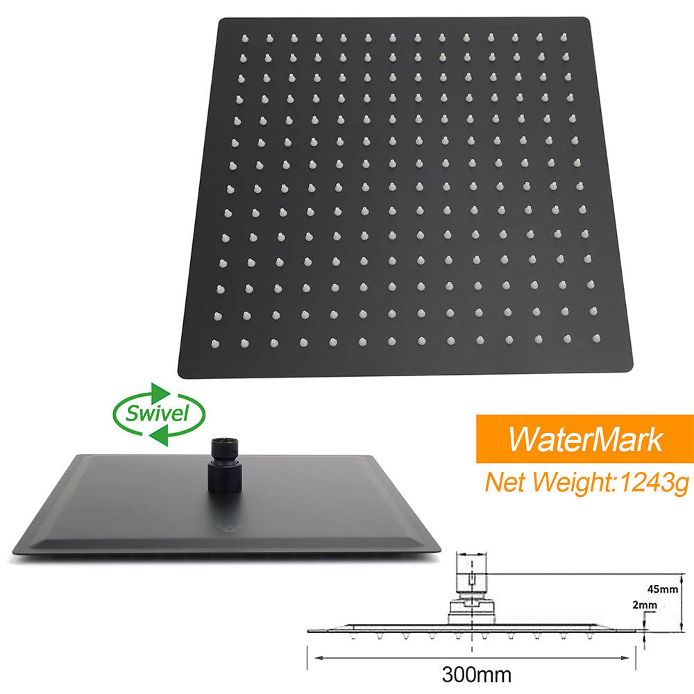 Dual Shower Set Matt Black 12" Rainfall Head 3 Modes Handheld Silding Rail Combo Double Taps