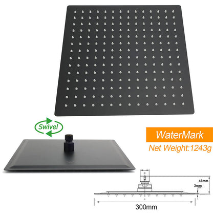 Dual Shower Set Matt Black 12" Rainfall Head 3 Modes Handheld Silding Rail Combo Double Taps