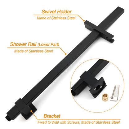 WELS Twin Shower Set Matt Black Large 16" Rainfall Head 3 Modes Handheld Silding Rail Combo