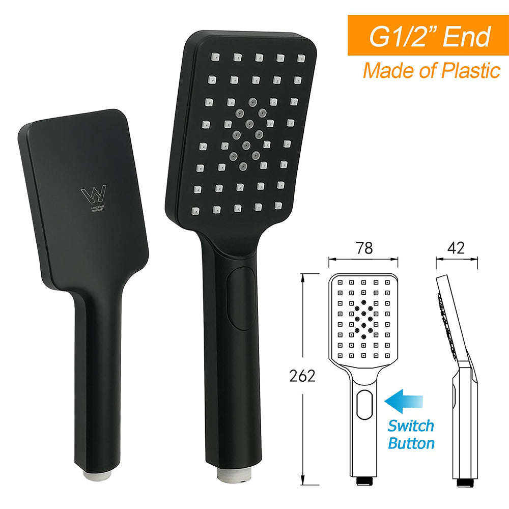 WELS Twin Shower Set Matt Black Large 16" Rainfall Head 3 Modes Handheld Silding Rail Combo