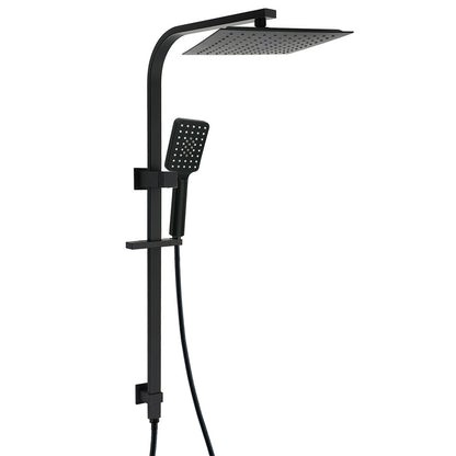 Matt Black Square 2in1 Shower 10" Rain Head 3 Modes Handheld Silde Rail Arm Set