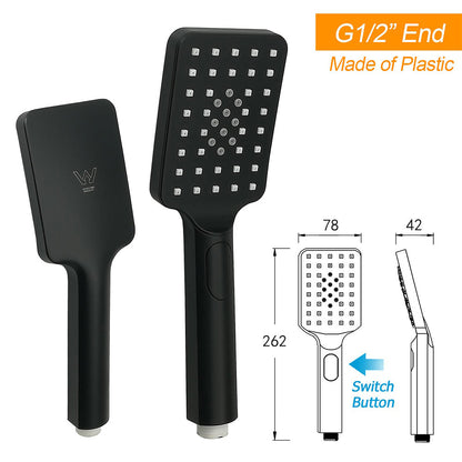 Matt Black Square 2in1 Shower 10" Rain Head 3 Modes Handheld Silde Rail Arm Set