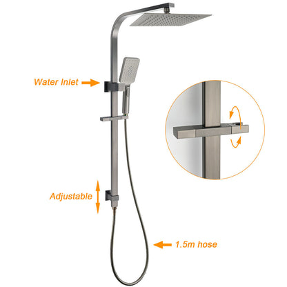 WELS Gun Metal Double Square Shower Head Set 10" Rain Handheld Sliding Rail Diverter Wall Mixer