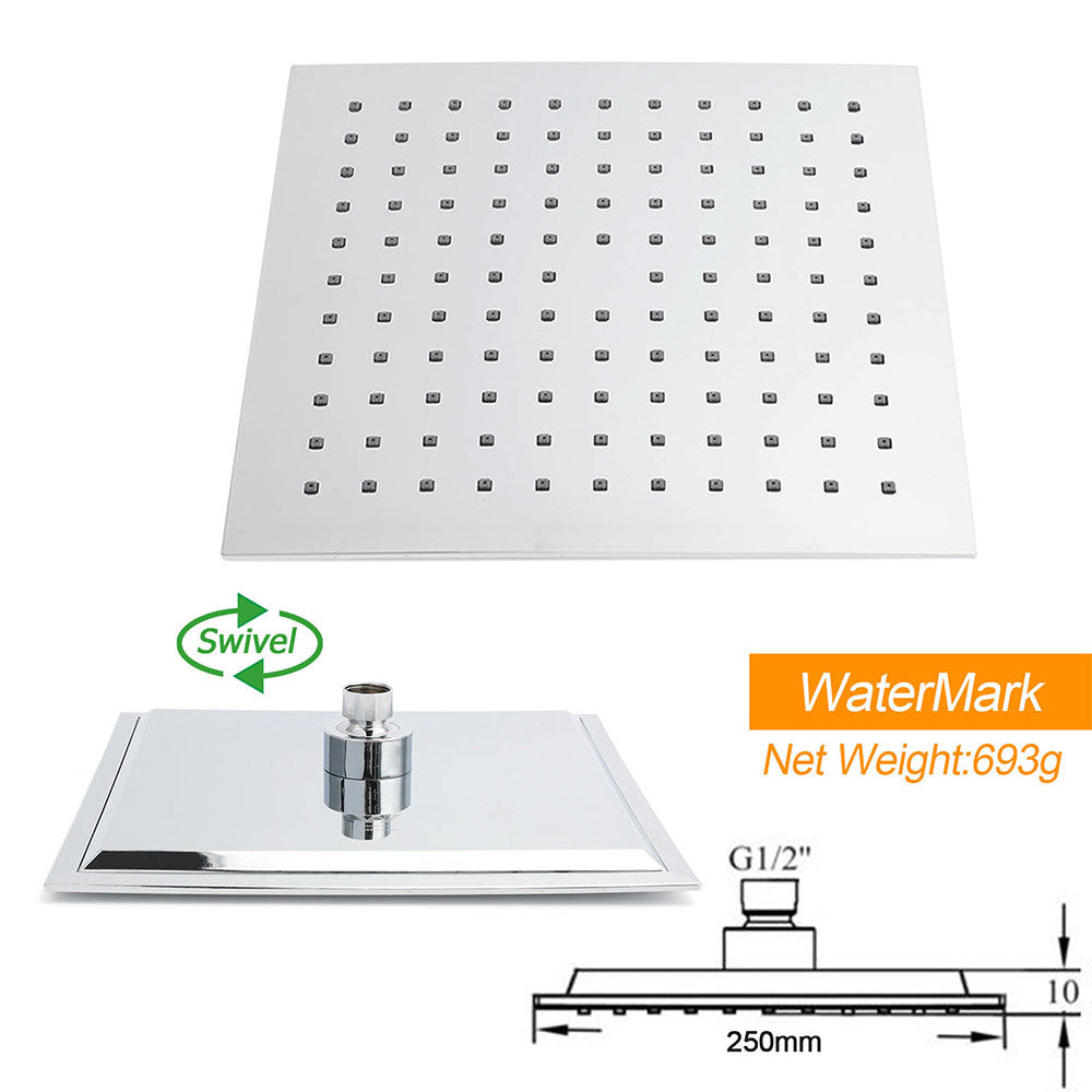 WELS 2IN1 Square Shower Head Set 10" Rain Handheld Sliding Rail Arm Inbuilt Diverter