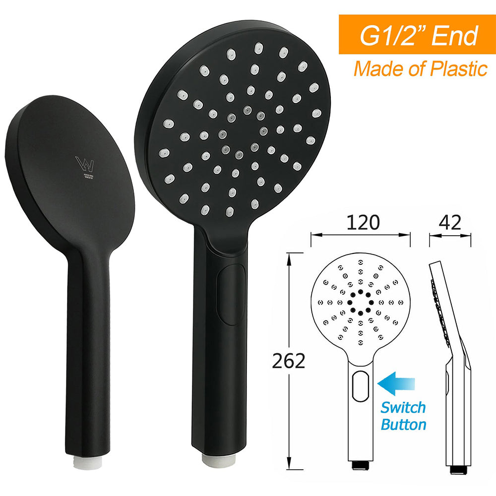 Matt Black Dual Round Shower Set 10" Rain Head 3 Mode Handheld Sliding Rail Arm Diverter