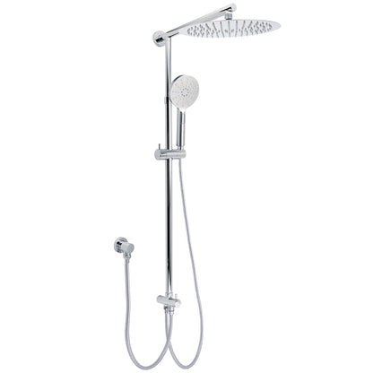 WELS Chrome Round Large 12" Rain Shower Head 3 Modes Handheld Wall Arm Rail 2in1 Set