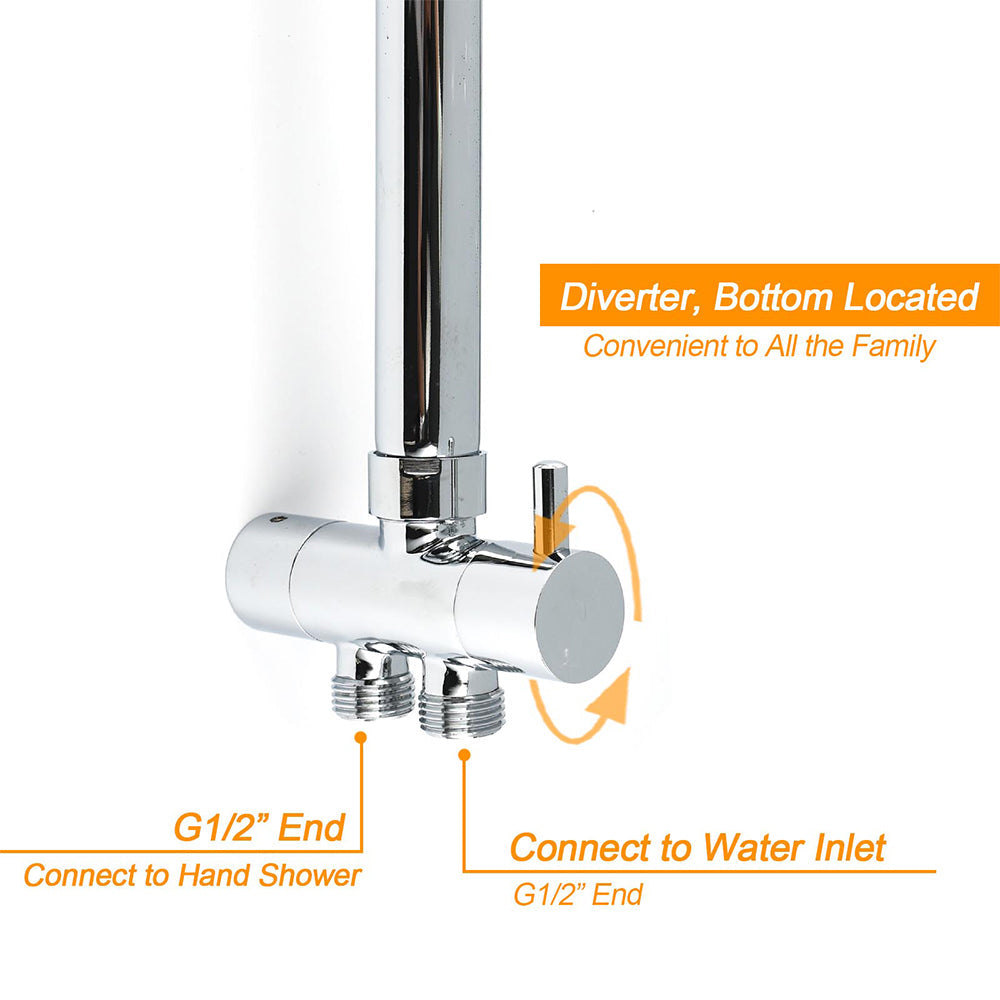 WELS Chrome Round Large 12" Rain Shower Head 3 Modes Handheld Wall Arm Rail 2in1 Set