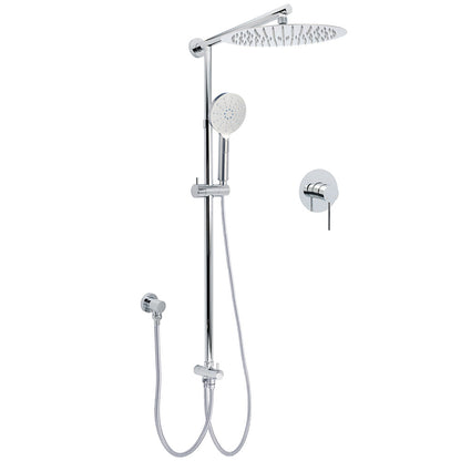 WELS Round 12" Rain Dual Shower Head 3 Modes Handheld Wall Rail Chrome Mixer Valve Set