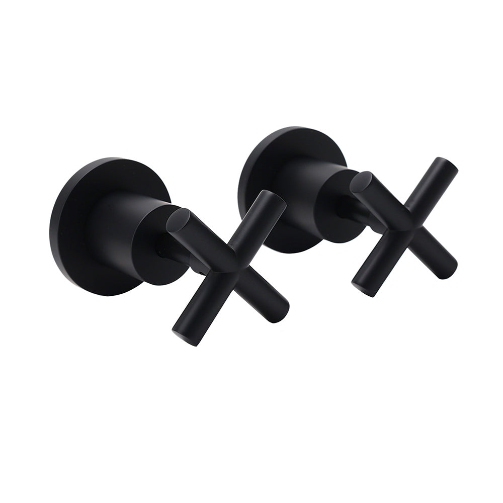 Matt Black 1/4 Turn Twin Taps Hot Cold Water Control Mixer For Bath Spout Shower