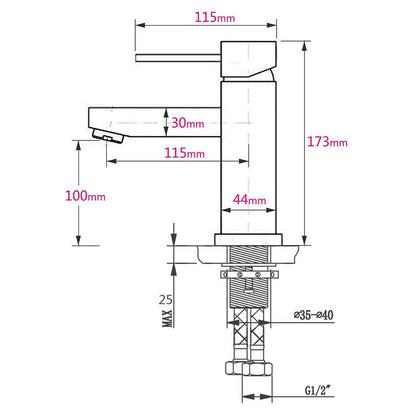 WELS Kitchen Laundry Round Basin Mixer Vanity Sink Faucet Tap Nickel Brushed Set