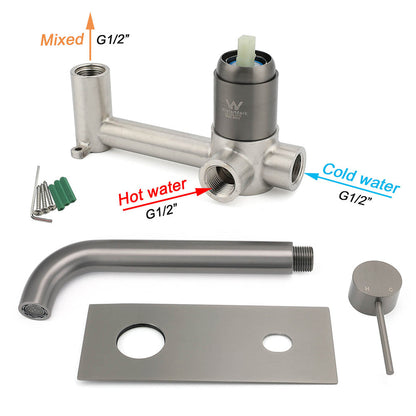 WELS Gun Metal Round Wall Basin Mixer Vanity Sink Tap Hot Cold Faucet Spout