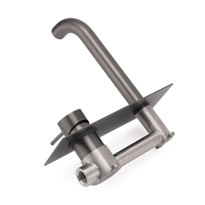 WELS Gun Metal Round Wall Basin Mixer Vanity Sink Tap Hot Cold Faucet Spout
