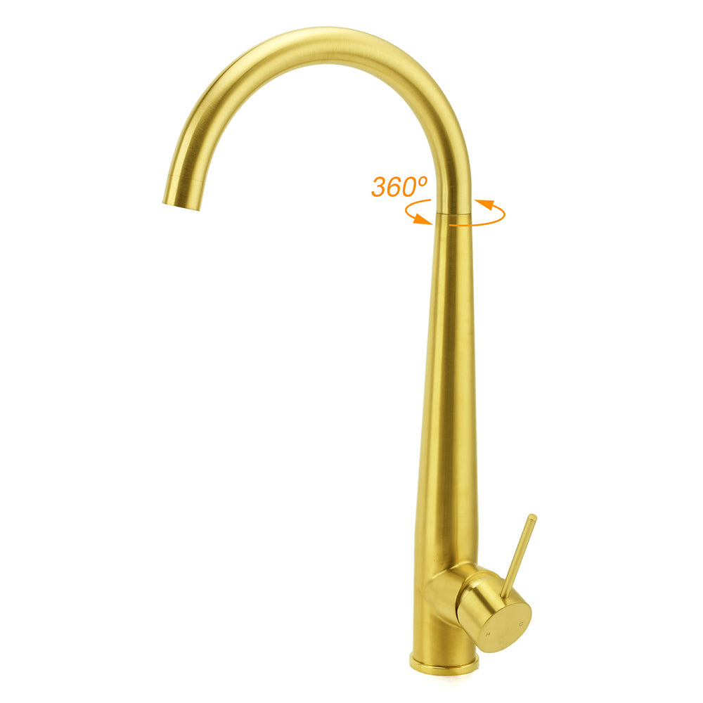 Brushed Gold Round Kitchen Mixer Sink Tap 360 Swivel Basin Laundry Faucet Spout
