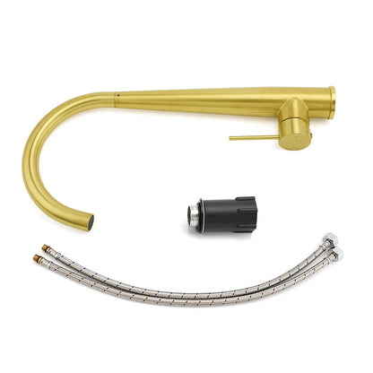 Brushed Gold Round Kitchen Mixer Sink Tap 360 Swivel Basin Laundry Faucet Spout