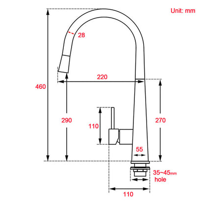 WELS Chrome Pull Out Kitchen Sink Tap Round Basin Mixer Faucet Flexible Spout