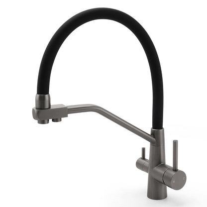 NEW Gun Metal Grey 3-Way Drink Pure Water Kitchen Mixer Pull Out Spout Sink Tap