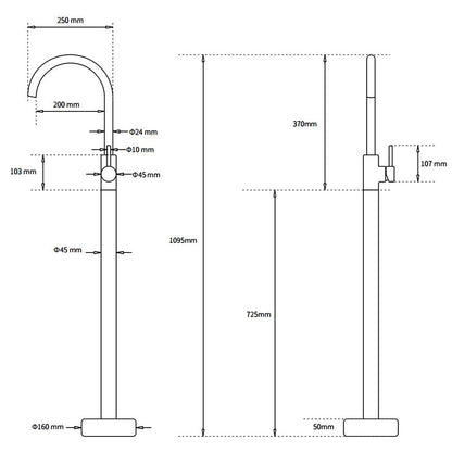 Brushed Nickel Stainless Steel Bathtub Tap Free Standing Faucet Filler Spout Set