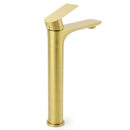 WELS Brushed Gold Round Tall Basin Mixer Bathroom Vanity Faucet Tap Lever Handle