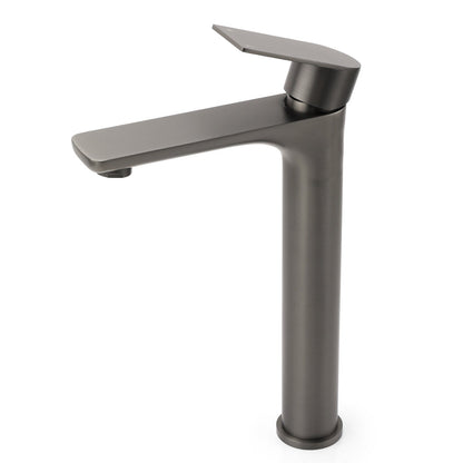WELS Gun Metal Grey Round High Rise Basin Mixer Bathroom Vanity Faucet Tapware