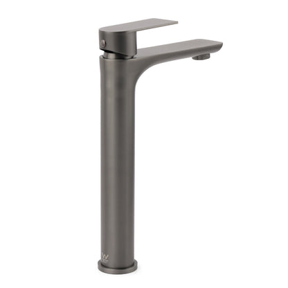 WELS Gun Metal Grey Round High Rise Basin Mixer Bathroom Vanity Faucet Tapware
