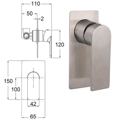 Brushed Nickel Bathroom Flat Lever Handle Shower Mixer Hot Cold Water Tap Valve
