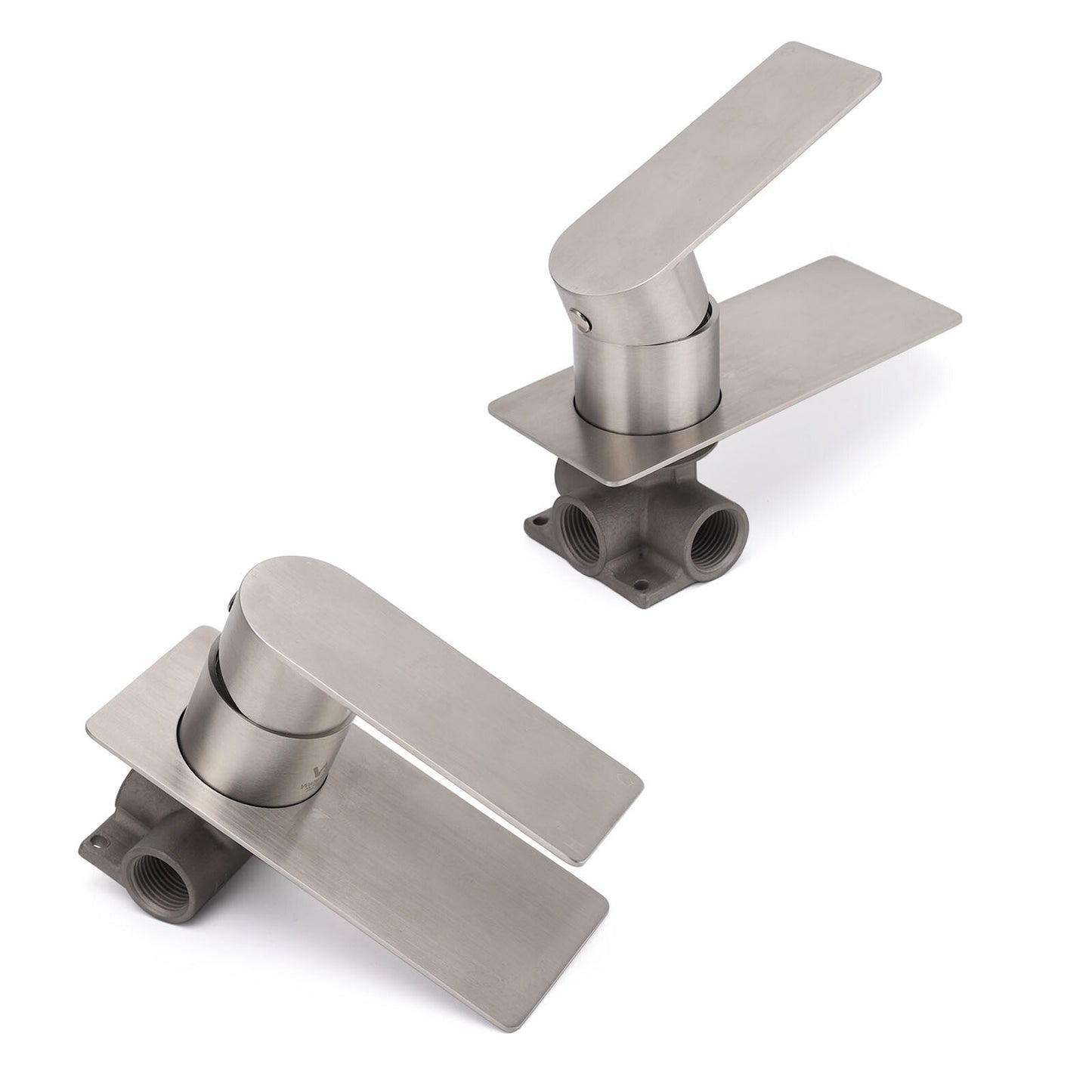 Brushed Nickel Bathroom Flat Lever Handle Shower Mixer Hot Cold Water Tap Valve