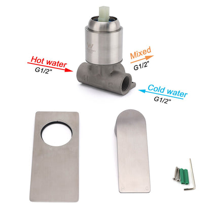 Brushed Nickel Bathroom Flat Lever Handle Shower Mixer Hot Cold Water Tap Valve
