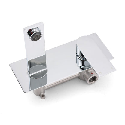 WELS 4.5L/m Chrome Square Wall Mounted Basin Mixer Laundry Faucet Tap Spout Set