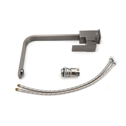 WELS Gun Metal Square Gooseneck Swivel Laundry Kitchen Mixer Faucet Sink Tap Set